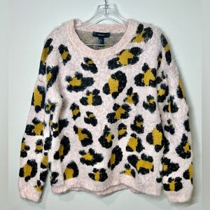 Forever 21 Blush Pink Fuzzy Animal Print Sweater, L